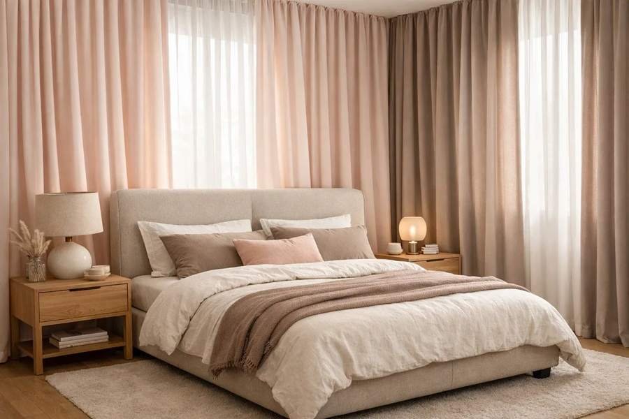 pink wave curtain in luxury bedroom